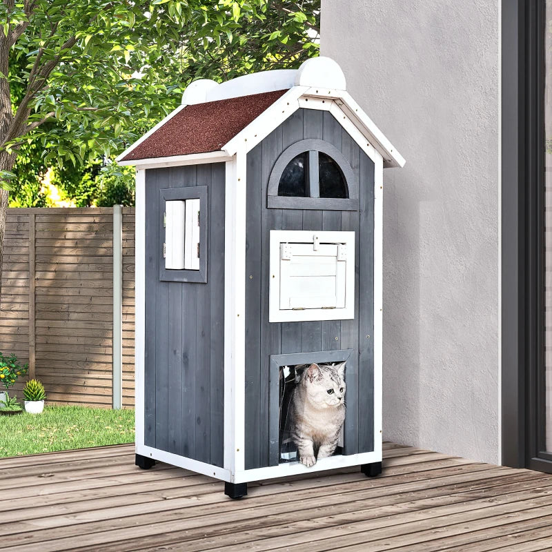 Gigab2b original image - Katzenhaus für Katzenbett oder Katzentoilette  Vielseitiger Katzenschrank, Tannenholz, Asphaltdach, Grau, 59x55x109cm