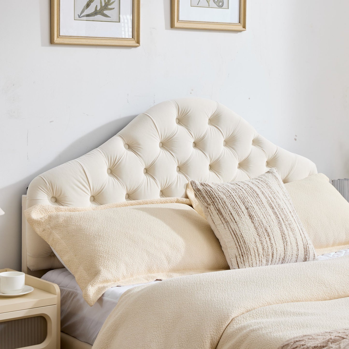 Full Size Upholstered Platform Bed Frame with Adjustable Headboard, Velvet Single Bed with Wood Slat