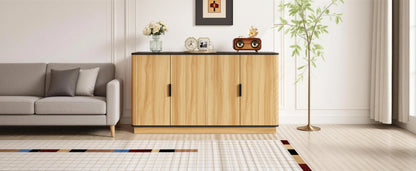 Sideboard 4-türig, vertikale Riffelung, Holzoptik, Schrank für Wohnzimmer, Flur, Esszimmer, Stauraum