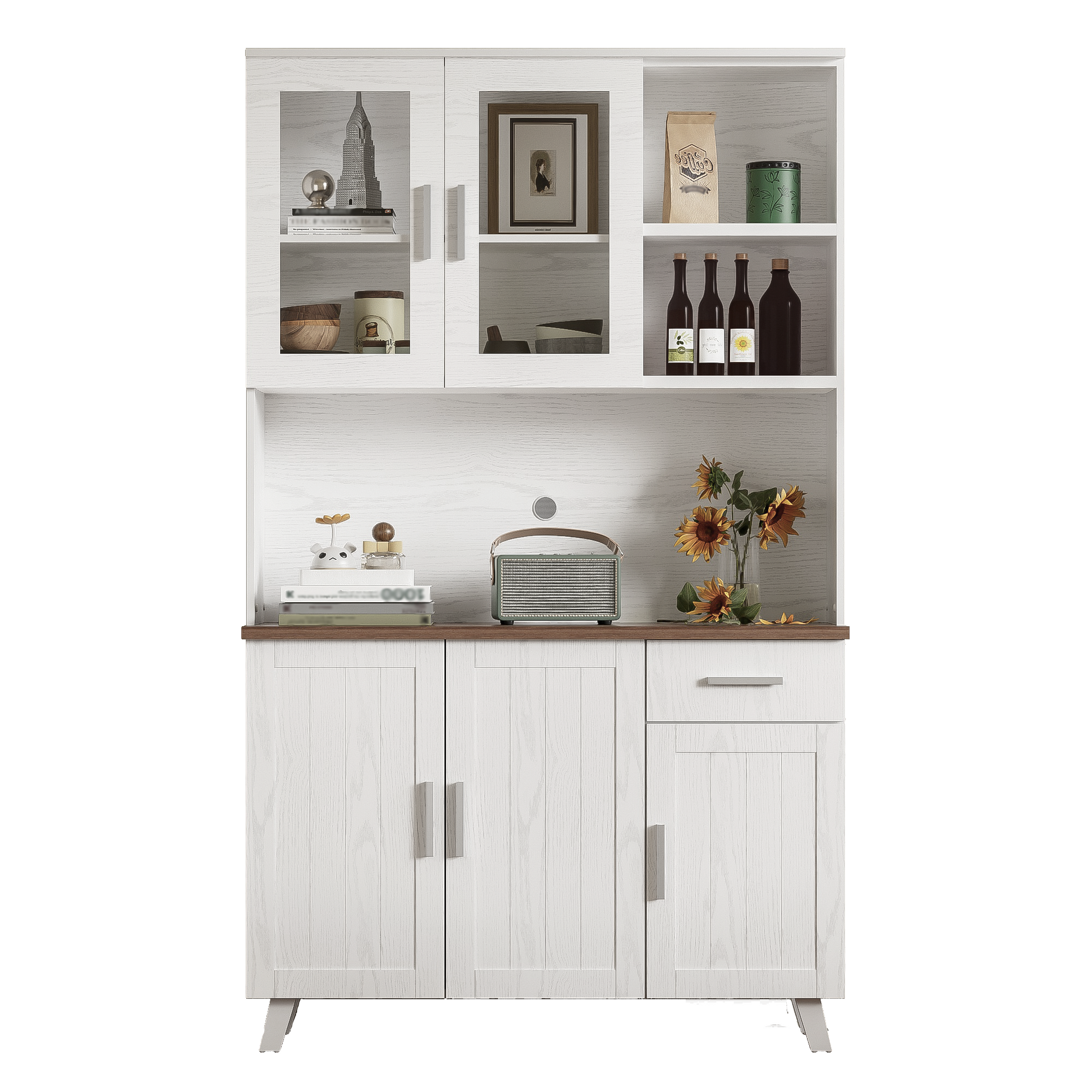 Gigab2b original image - Sideboard, Weißer Holzmaserung-Hochschrank 114 x 40 x 190 cm, geeignet für Wohnzimmer und Esszimmer