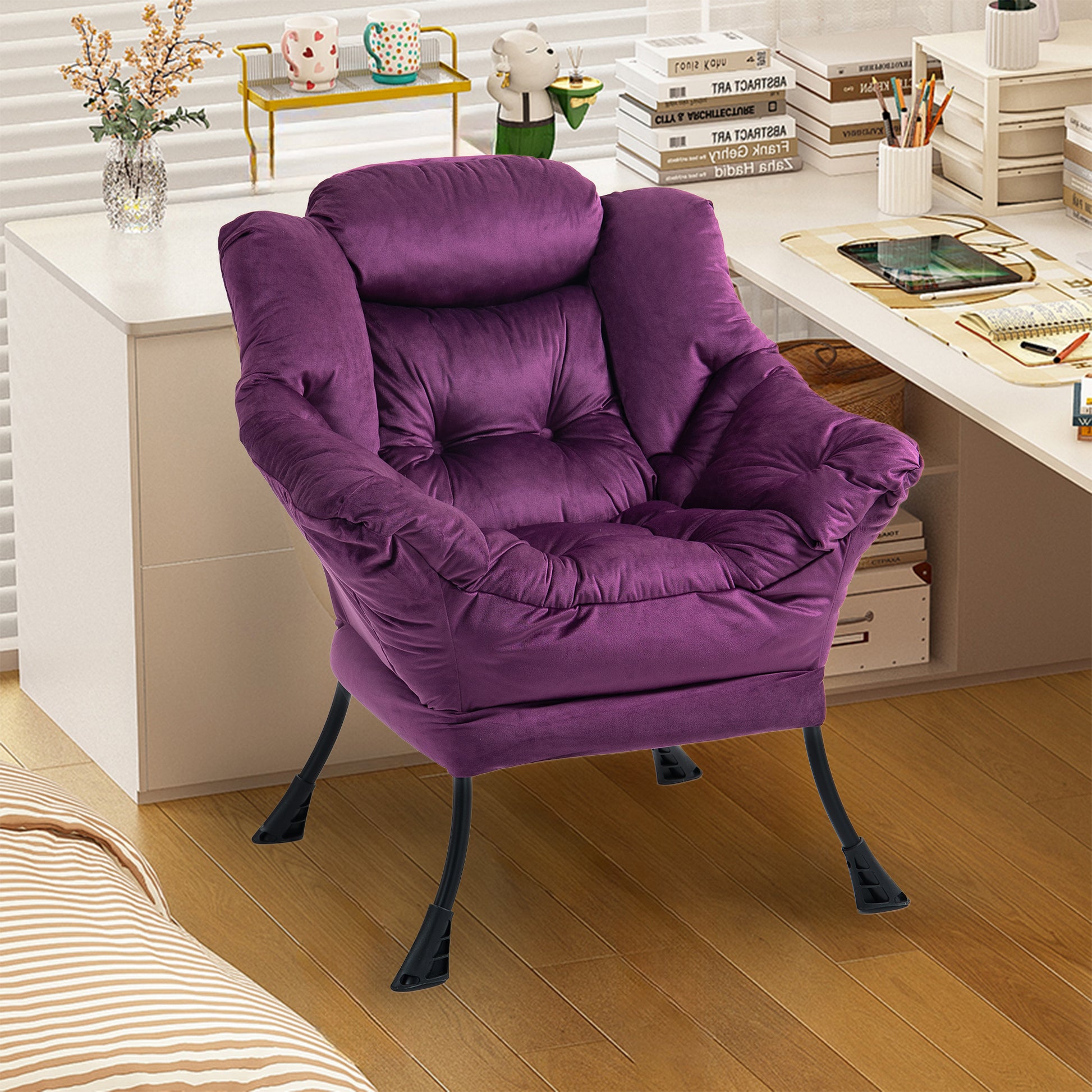Gigab2b original image - Lazy Chair, Relaxing Chair with Metal Frame and a Side Pocket, Simple Style Comfy Chairs for Bedrooms Living Room Balcony