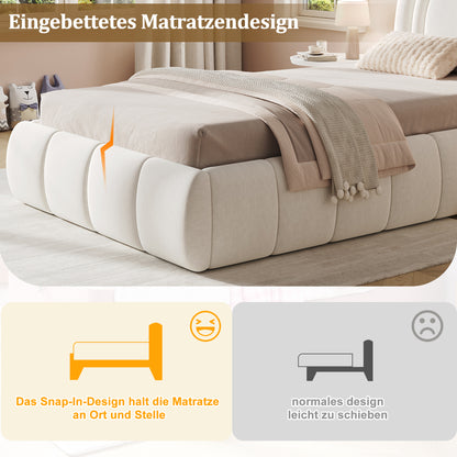Polsterbett, Einzelbett, Kinderbett 90 x 200cm, hydraulisches Funktionsbett, Bett mit Lattenrost, Kopfteil und großem Stauraum, gepolstertes Kopfteil, samt, beige