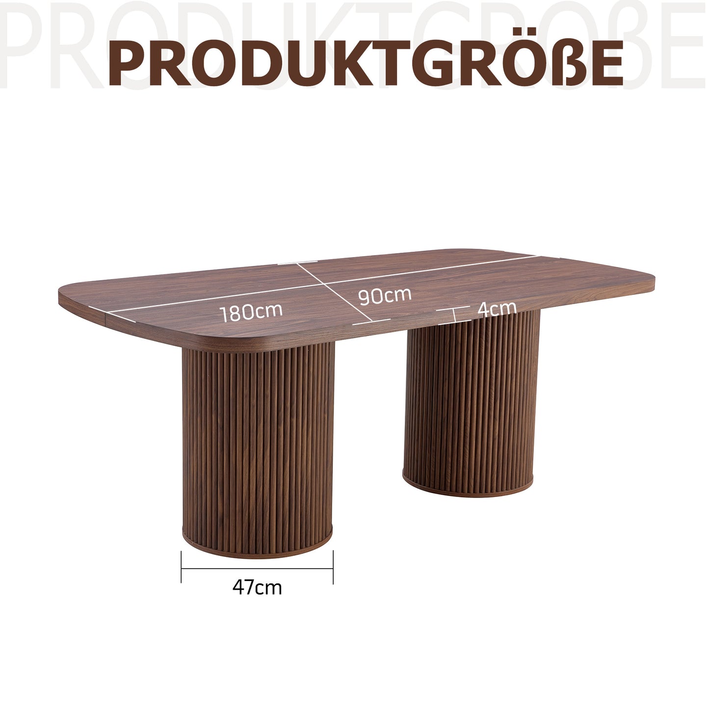 Moderner ovaler Esstisch mit geriffeltem Säulenfuß, hochwertiger MDF-Oberfläche in Holzoptik, im Wabi-Sabi- und Mid-Century-Stil für die heimische Küche