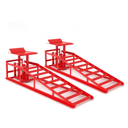 2er-Set Hydraulische Heberampen mit Rollen, 5T Schwerlast-Rampen (11065 lbs) inkl. Hydraulikheber, Tragbare Autohebebühne für Ölwechsel & Heimwerker-Garage, Hubhöhe 23–36 cm (9"–14,2"), Rot