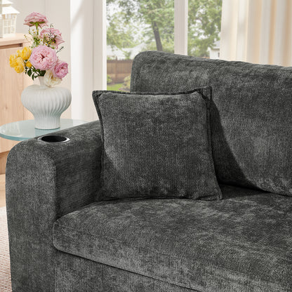 2-Sitzer-Relaxsofa für kleine Räume,aus weichem Chenille-Stoff,ausgestattet mit seitlicher Magazintasche,Getränkehalter und Kissen,geeignet für Wohnzimmer,Arbeitszimmer,Gästezimmer und Wohnungen,Black