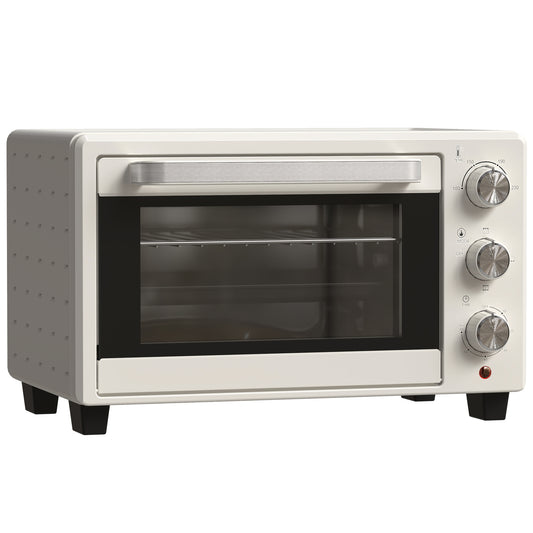 Gigab2b original image - Minibackofen mit Drehspieß, Backofen kleine 21 L Toasterofen mit 1 Drahtgestell und 1 Backblech, 3 Kochmodi, 100 °C-230 °C, Edelstahl, Glas, Cremeweiß