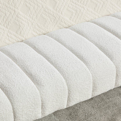 Moderner armlehnloser Chenille-Polsterbettbank mit Rillenpolsterung, Chaiselongue & Hocker für Wohnzimmer, Schlafzimmer, Eingangsbereich,Ivory