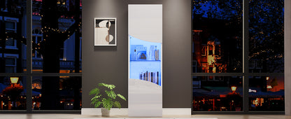 35*50*165cm Wohnzimmer-Vitrinenschrank,Hochglänzender Vitrinenschrank (Schranktüren), hoher Schrank mit großem Stauraum und LED-Beleuchtung.konkav bogenförmige Wellenoberflächengestaltung,Weiß