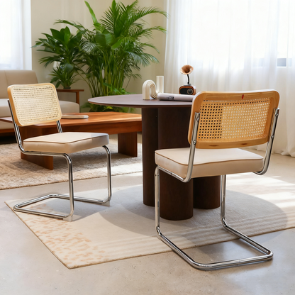 Dining Chairs Set of 2, Velvet Rattan Side Accent Chairs with Chrome Legs, Modern Mid Century Breuer Designed Chairs, Upholstered Dining Living Room Kitchen Chairs