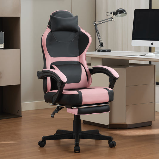 Gigab2b original image - Ergonomischer Gaming-Stuhl im Kawaii-Stil (Pink & Schwarz) mit ausziehbarer Fußstütze & Lendenwirbel-Doppelkissen – Vielseitig einsetzbar für Home-Office und Erholungspausen.