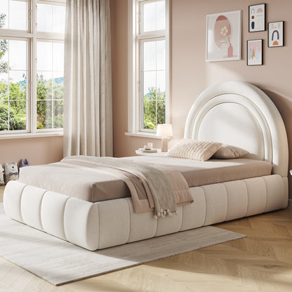 Polsterbett, Einzelbett, Kinderbett 90 x 200cm, hydraulisches Funktionsbett, Bett mit Lattenrost, Kopfteil und großem Stauraum, gepolstertes Kopfteil, samt, beige