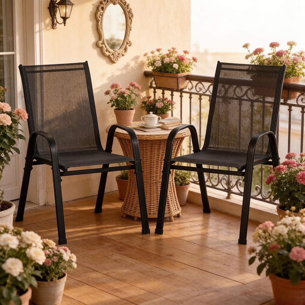 Balkon Chiar,Garten Chiar mit Hohem Rücken,Stapelbarer Stuhl im Freien(nur 2PCS Stühle)