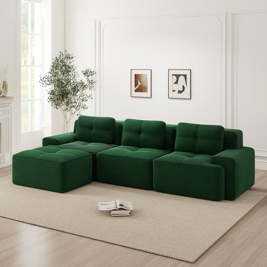Cloud Modulsofa Boneless L-förmiges Sofa, Modulares Sofa mit Ottoman, Modulares Cloud-Sofa, 3-Sitzer Corduroy-Cloud-Sofa für Wohnzimmer, Montagefreies Sofa, Grün