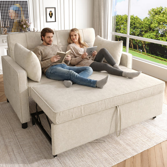 Gigab2b original image - [Sofabett mit Schlaffunktion] Zweisitziges Sofa, Doppelschlafsofa, verstellbare Rückenlehne, Chenille-Stoff, hochdichter Schaumstoff, Wohnzimmersofa, Sofa mit Bettfunktion