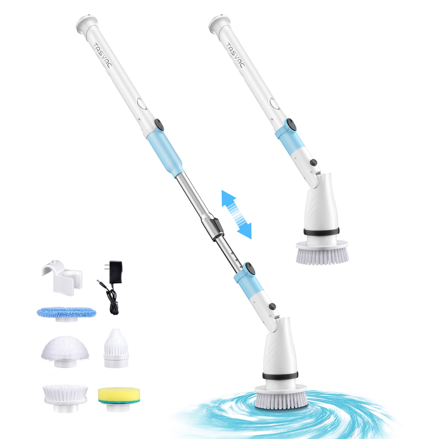 Gigab2b original image - TASVAC EB5 Cordless Spin Scrubber, 450RPM with 5 Brush Heads, Blue & White