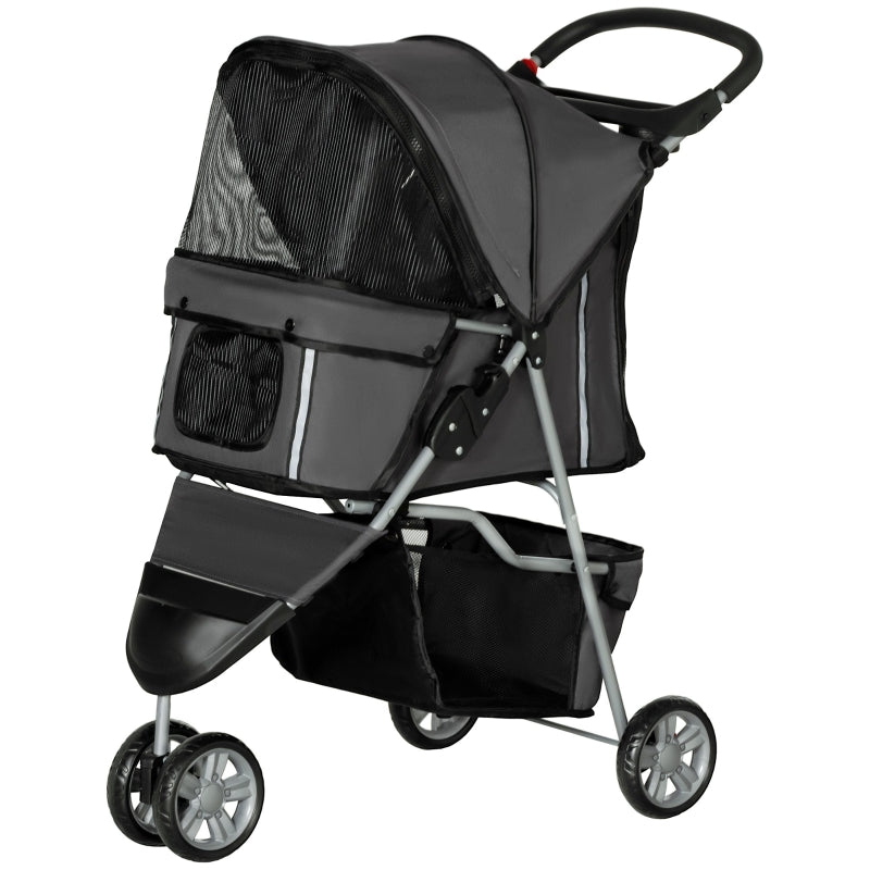 Gigab2b original image - Hundewagen Hundebuggy klappbar für Hunde & Katzen bis 10 kg Katzenbuggy mit Kissen Netzfenstern Getränkehalter Aufbewahrungstasche Katzenwagen Buggy Dunkelgrau