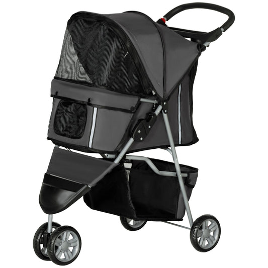Gigab2b original image - Hundewagen Hundebuggy klappbar für Hunde & Katzen bis 10 kg Katzenbuggy mit Kissen Netzfenstern Getränkehalter Aufbewahrungstasche Katzenwagen Buggy Dunkelgrau