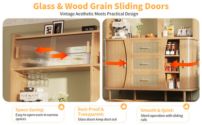 High-Quality Rattan Buffet Cabinet with Glass Doors and Storage