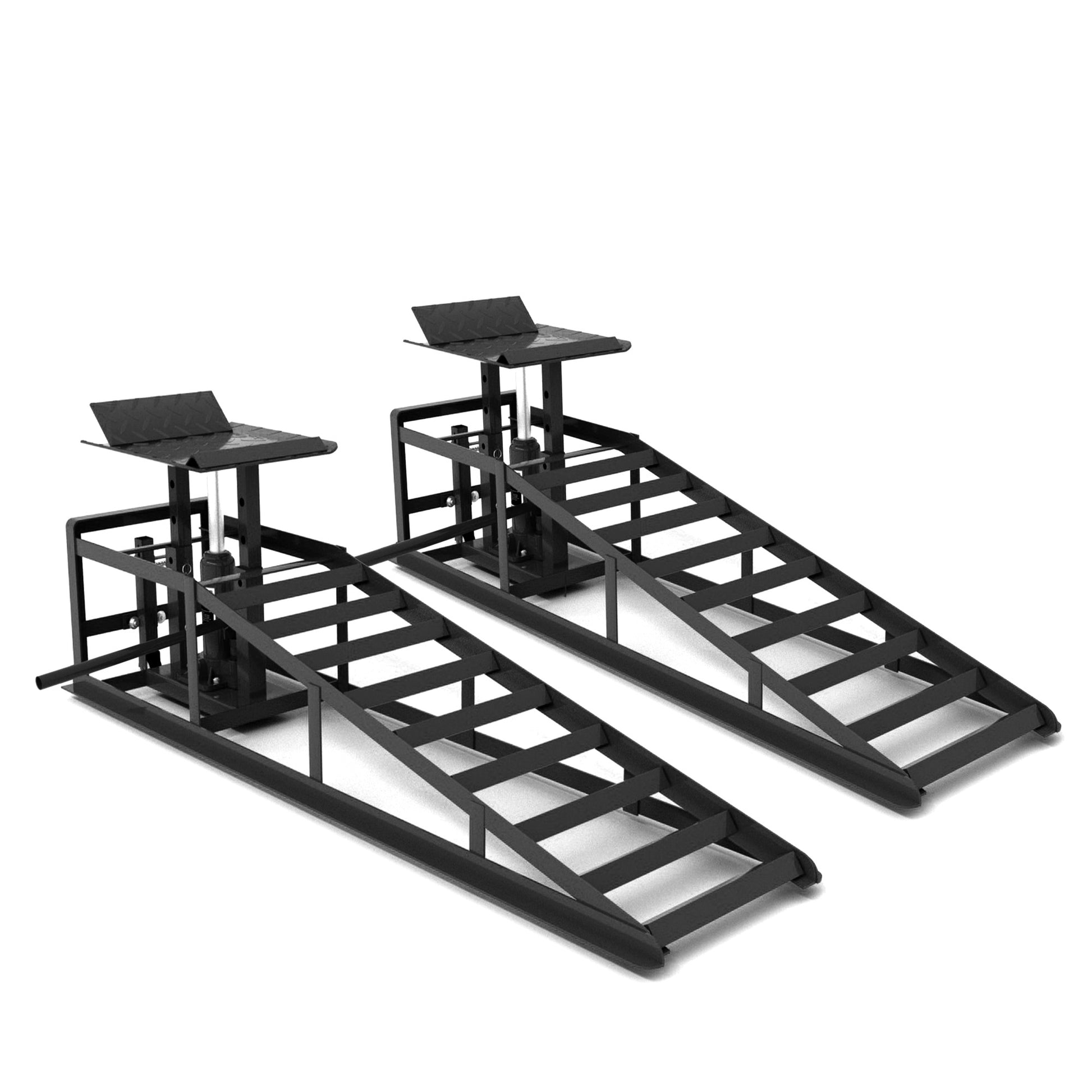 2er-Set Hydraulische Heberampen mit Rollen, 5T Schwerlast-Rampen (11065 lbs) inkl. Hydraulikheber, Tragbare Autohebebühne für Ölwechsel & Heimwerker-Garage, Hubhöhe 23–36 cm (9"–14,2"), Schwarz
