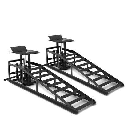 2er-Set Hydraulische Heberampen mit Rollen, 5T Schwerlast-Rampen (11065 lbs) inkl. Hydraulikheber, Tragbare Autohebebühne für Ölwechsel & Heimwerker-Garage, Hubhöhe 23–36 cm (9"–14,2"), Schwarz