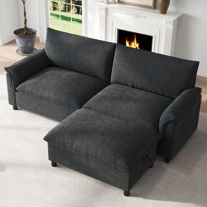 Modulares Cloud-Sectional-Sofa, komfortables Ecksofa für das Wohnzimmer, modernes Deep-Seat-Design, übergroßes Cloud-Sofa, mit 1 beweglichen Fußhocker, hohe Rückenlehne, Schwarz, B216 × H82 × T77 cm