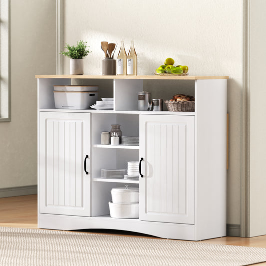 Gigab2b original image - Kücheninsel auf Rollen, Ausziehbarer Essbereich Kücheninsel mit Stühlen, Sideboard mit großzügigem Stauraum, Ideal für Küche und Esszimmer als Sideboard (Weiß)