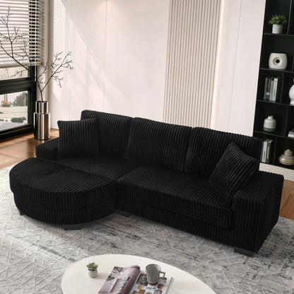 L-formiges Ecksofa 4-Sitzer Sofa, 256 5 x 133 , Klassisches Corduroy, Modulares Design mit Ovalem Hocker, 2