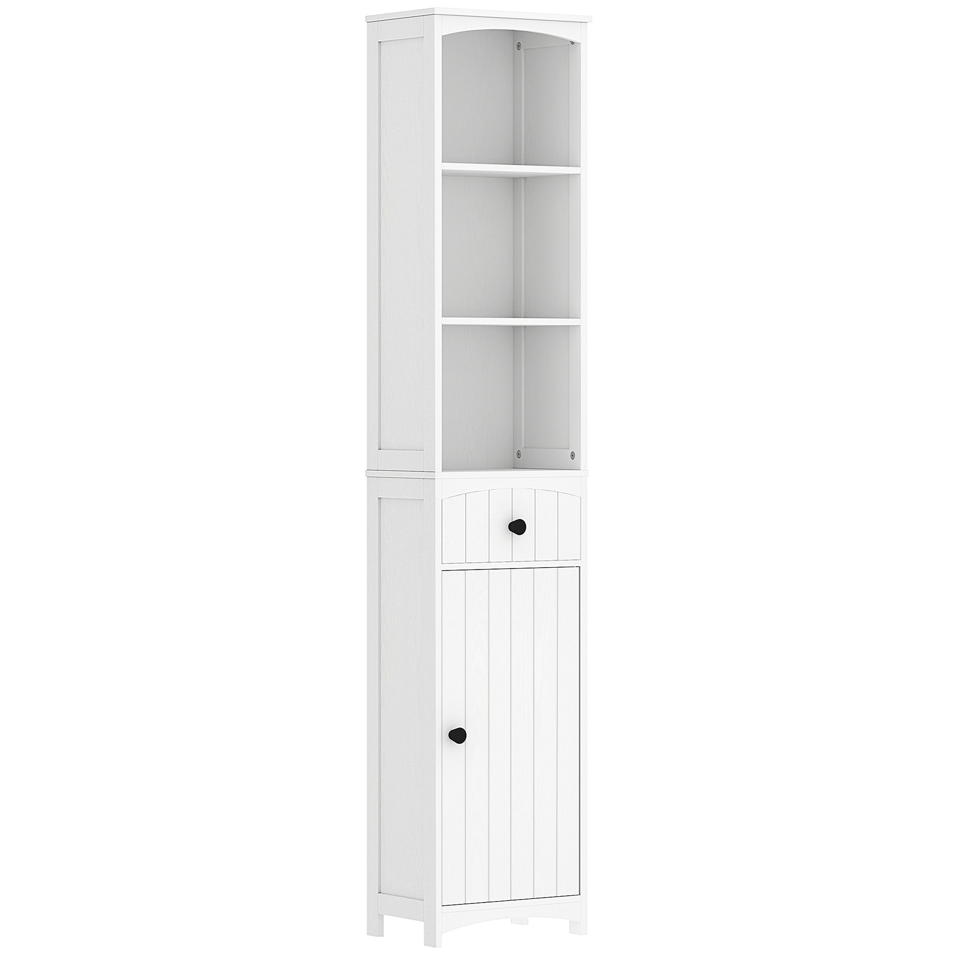 Badezimmerschrank Hochschrank mit 3 Regalen, 1 Schublade Badschrank Badregal Bad Schrank Badmöbel, Weiß, 34x24x170,5cm