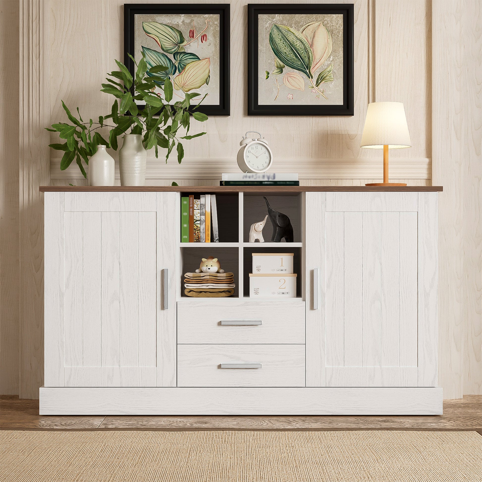 Gigab2b original image - Sideboard 140 x 40 x 79,5 cm, weiße und braune Holzmaserung - 2 Türen, 2 Schubladen