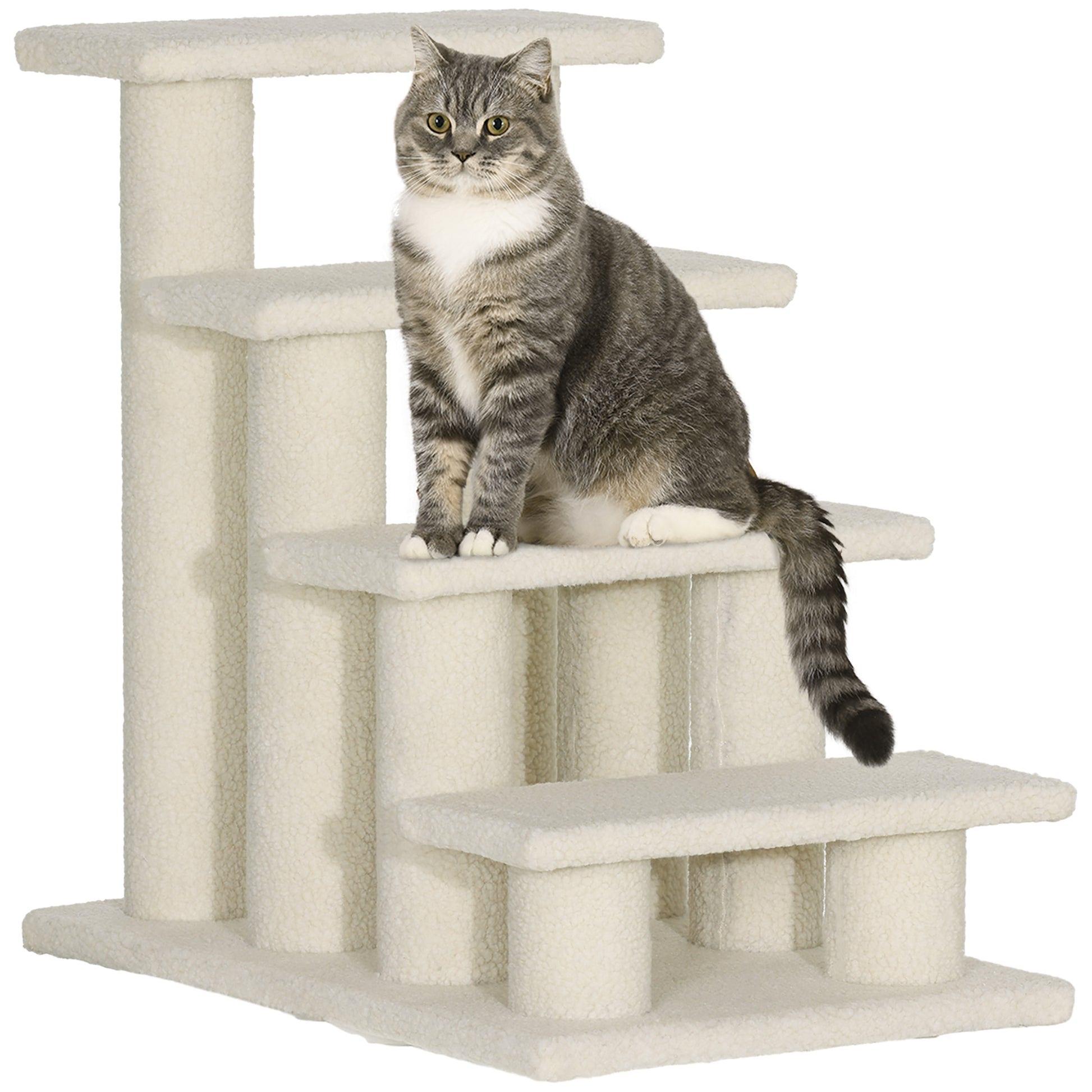 Gigab2b original image - Tiertreppe für Hunde und Katzen 4-Stufen Plüsch Beige 63,5x43x60cm ideal für ältere Tiere