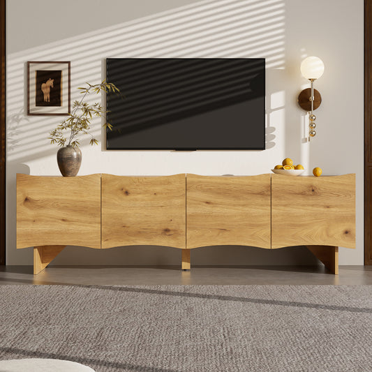Gigab2b original image - Moderner TV-Schrank mit Wellenmuster – 155 cm Medienkonsole mit Stauraum, vier Türen und Kabeldurchführungen in Holzoptik, stilvolles Design für Wohnzimmer