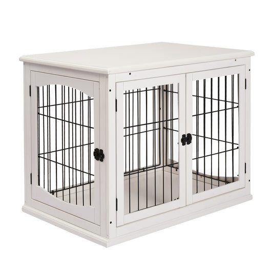 Gigab2b original image - Hundehütte Hundehaus Transportbox Kleintierkäfig für Innen 81 x 58,5 x 66 cm aus MDF & Metall in Weiß, ideal für Haustiere