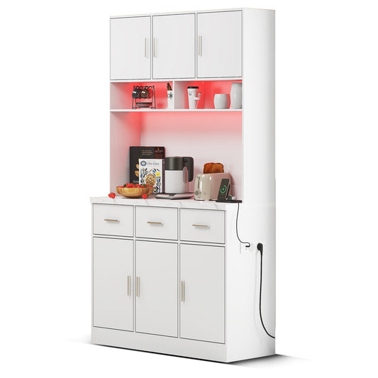 100x40x180cm, multifunktionales Buffet mit LED-Beleuchtung mit APP-Steuerung, Schubladen, verstellbaren Einlegeböden, Kabelführungslöchern und Steckdosen, ideal für Küchen und Esszimmer