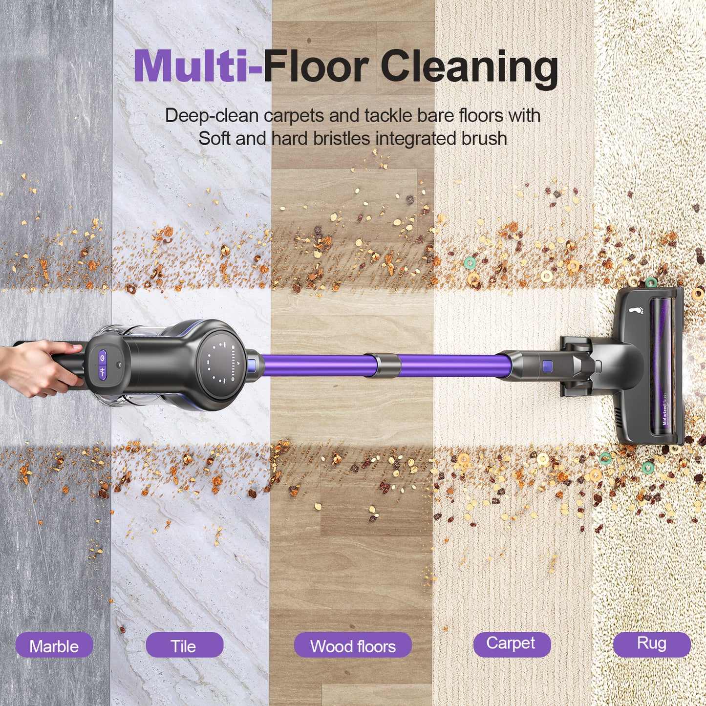 INSE S7P Purple Cordless Stick Vacuum Cleaner with LED Display