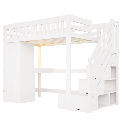 Wooden Bed, Stairs with Storage, and Desk Set