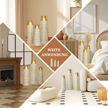 3-Piece Modern Geometric Gold Metal Vase Set