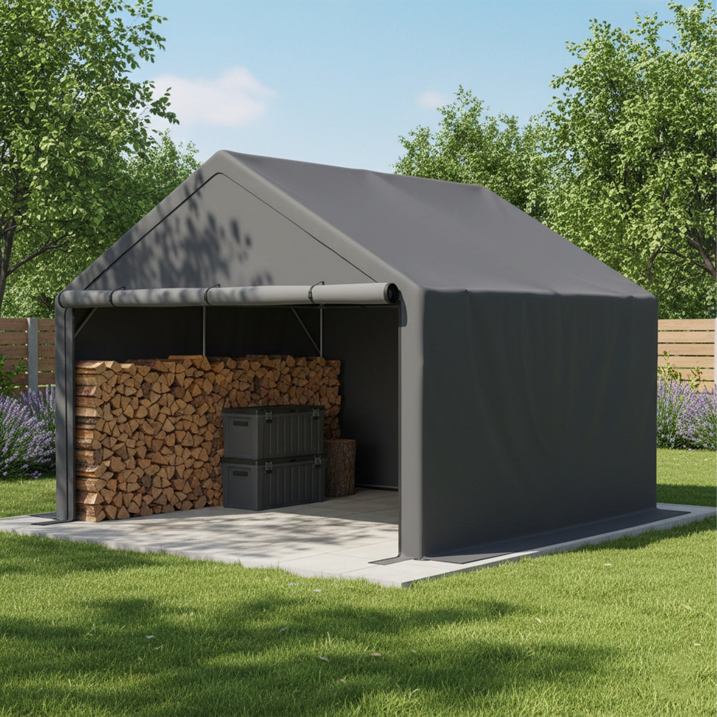 Complete Outdoor Storage Solution: Bicycle Shed, Tent, and Garden Tools