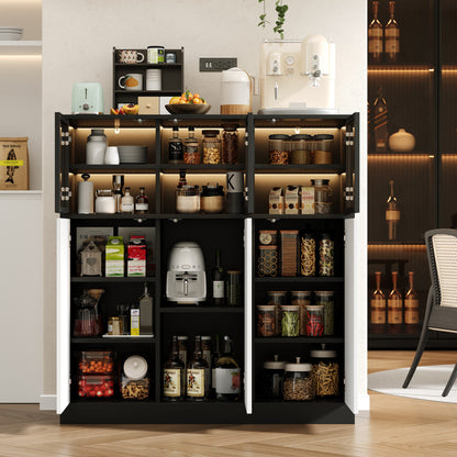 Sideboard,Küchenschrank, Aufbewahrungsschrank. Geeignet für Wohnzimmer, Küche, Esszimmer, mit Beleuchtung, 3 Glastüren, 3 weiße Türen, 100 x 40 x 105 cm, (Old Sku: N657P36865556S)