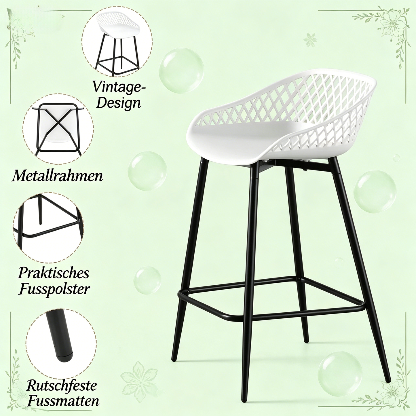 Chic Tischhockel,Barhockel mit Fußlehne,Küchenstuhl,Gartenhohler(nur mit 2Pcs Hocker)