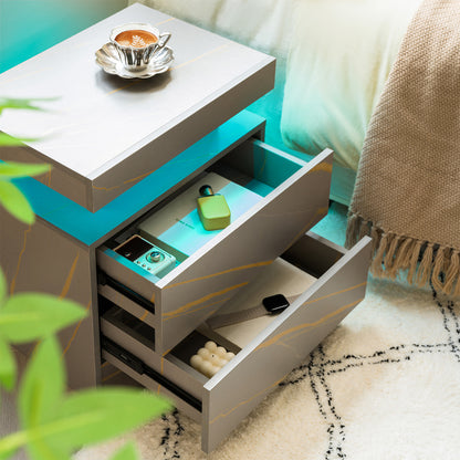 Modern LED Nightstands Set of 2 with Drawers and Cabinet Lights for Bedroom