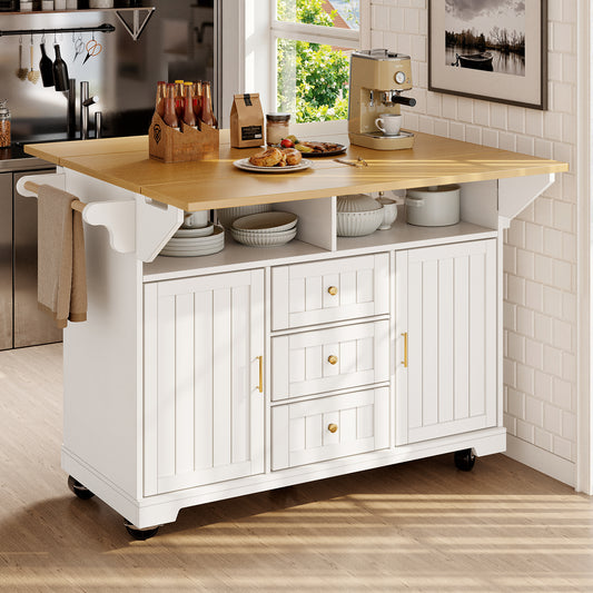 Gigab2b original image - Kücheninsel, Schrank, Buffetschrank 120 x 40 (80) x 95 cm, ausziehbarer Küchenwagen mit Rollen, beidseitig ausziehbar, mit Handtuchhalter und Gewürzregal, zwei Türen, drei Schubladen, schwarz/weiß