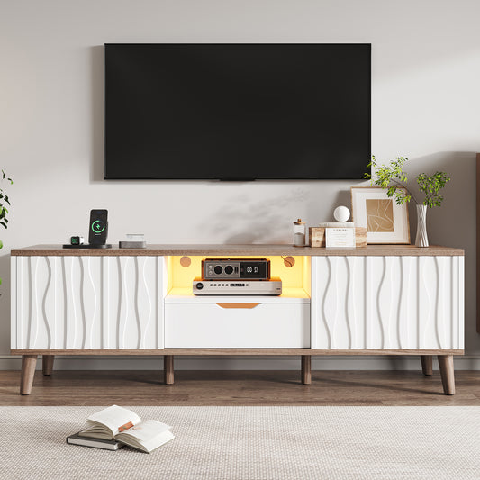 Gigab2b original image - LED-Fernsehschrank, Multimedia-TV-Konsole mit Stauraum, Moderner TV-Schrank mit Schiebetür für bis zu 70" TV, Geeignet für Wohnzimmer, Schlafzimmer und Entertainment-Bereich, Weiß, 160 x 40 x 52 cm