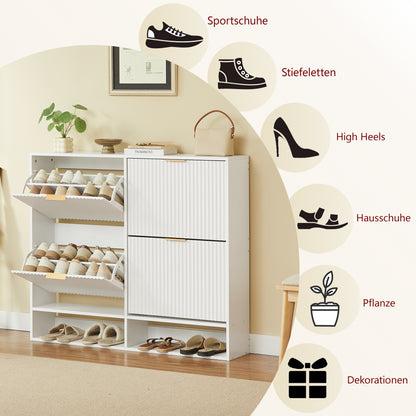 120 x 24 cm Schuhschrank mit Nutfront – Höhenverstellbar mit Kippschutz und Dekotisch für den Flur, in Weiß