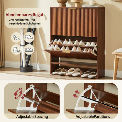 80 x 24 cm Schuhschrank mit Nutfront – Höhenverstellbar mit Kippschutz und Dekotisch für den Flur, in Nussbaum-Optik