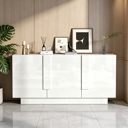Gigab2b original image - Wohnzimmer-Sideboard (35 x 160 x 60 cm), ein Wohnzimmerschrank mit 3 Türen, Hochglanz-Aufbewahrung, 6 Ablagefächern und viel Stauraum.Breiter Schrank, weiß, Spanplatte, leicht zu reinigen,kommode