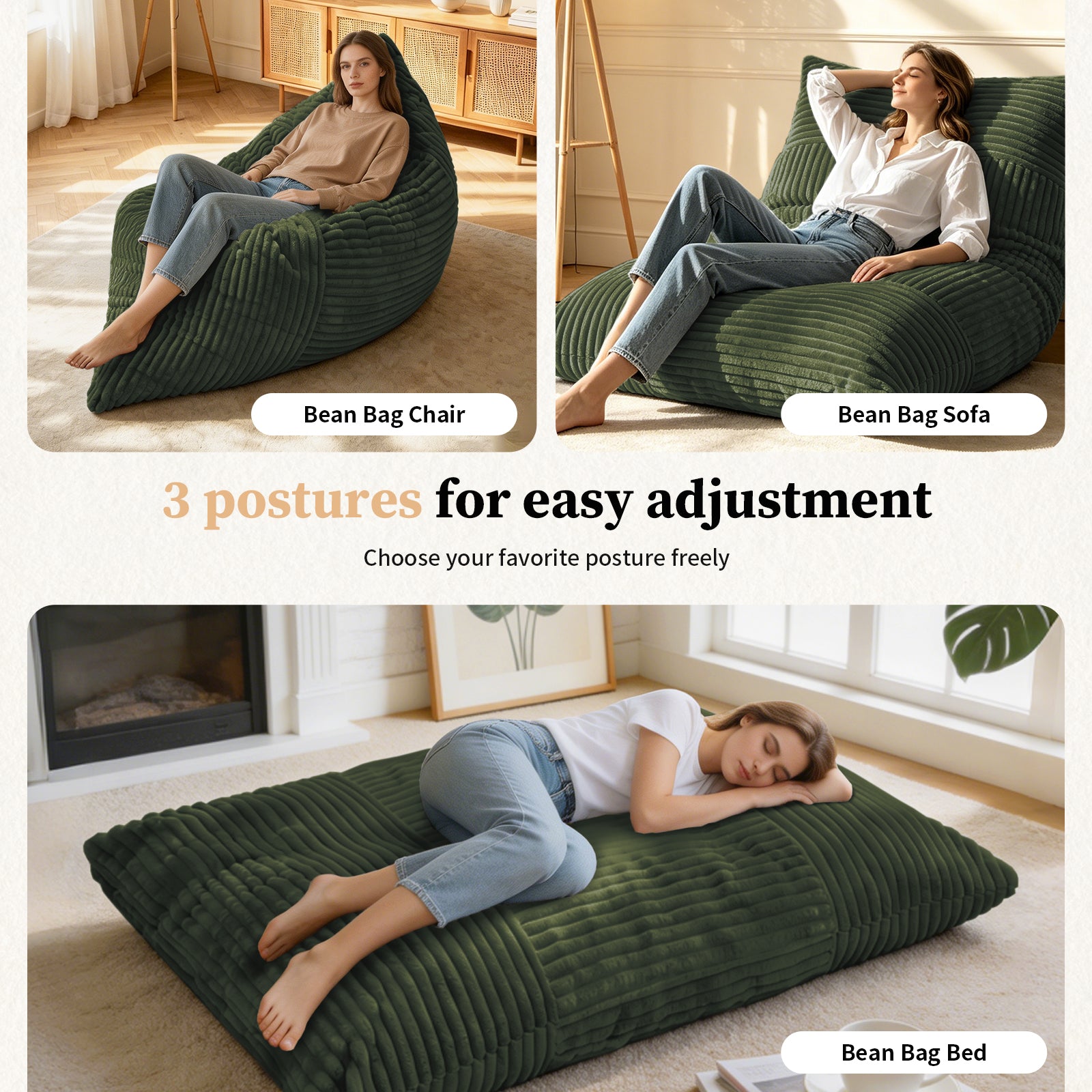 DDY-LVSE Oversized Convertible Bean Bag Chair – Your Cozy Spot for Relaxation & Family Time