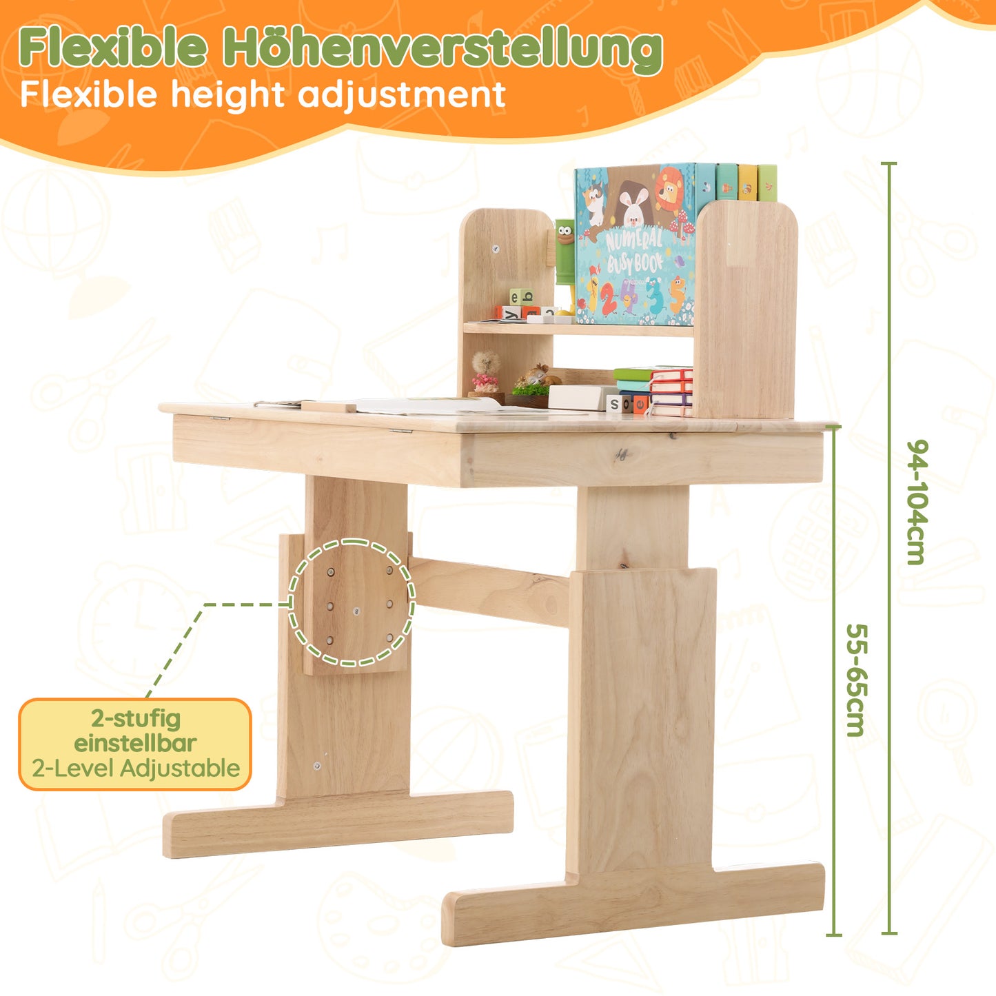 Adjustable Solid Wood Multifunctional Desk for Kids