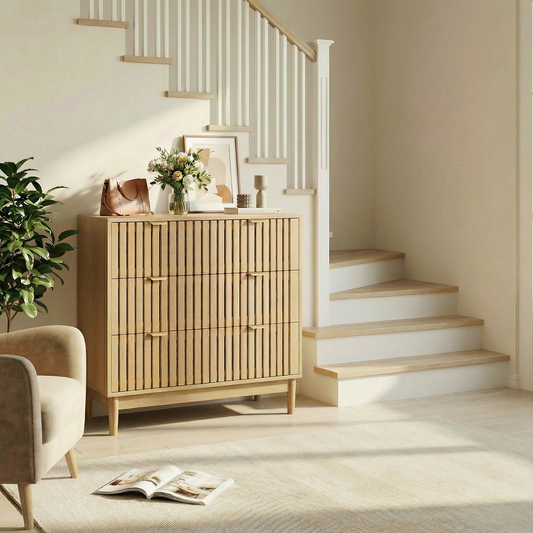 Gigab2b original image - Moderne Kommode im mittelalterlichen Landhausstil mit drei Schubladen, Schminktisch-Aufbewahrungsschrank, Holzschrank, geeignet für Wohnzimmer, Schlafzimmer, Flur, Eichenfarbe.