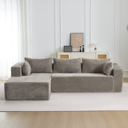 Compression Sectional Couch with Comfy Chaise, Boneless L Shape Sofa with Deep Seat, Minimalist Modular Couches Sleeper for Living Room Bedroom Apartment Lounge,corduroy,Grey