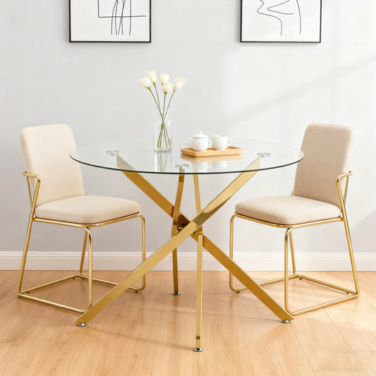 Gigab2b original image - Runder Esstisch mit Platte aus gehärtetem Glas und goldfarbenen Beinen, Couchtisch, moderner minimalistischer Esstisch, 80 × 80 × 76 cm
